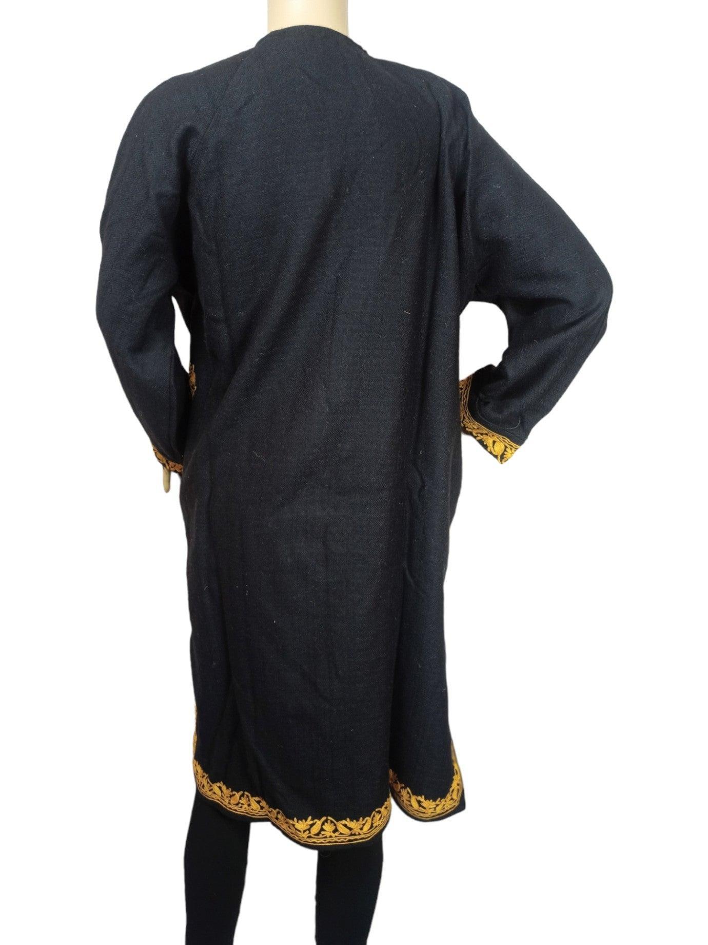 Women Yak Wool Faran | XL Dark Black | V Neck - ZANSKAR ARTS