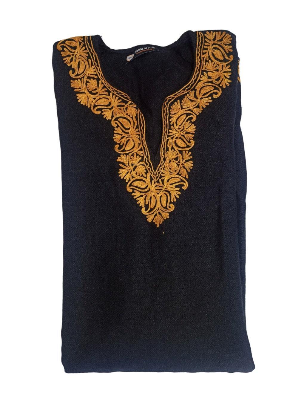 Women Yak Wool Faran | XL Dark Black | V Neck - ZANSKAR ARTS