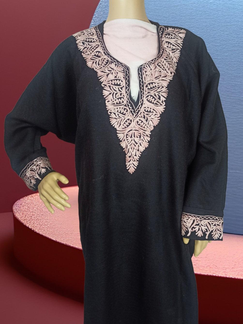 Women Yak Wool Faran | XXL Dark Black | V Neck - ZANSKAR ARTS