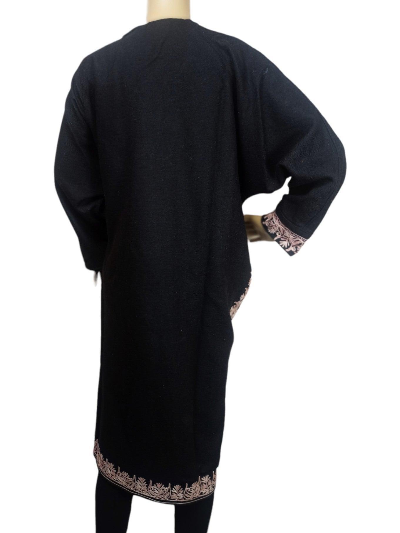 Women Yak Wool Faran | XXL Dark Black | V Neck - ZANSKAR ARTS