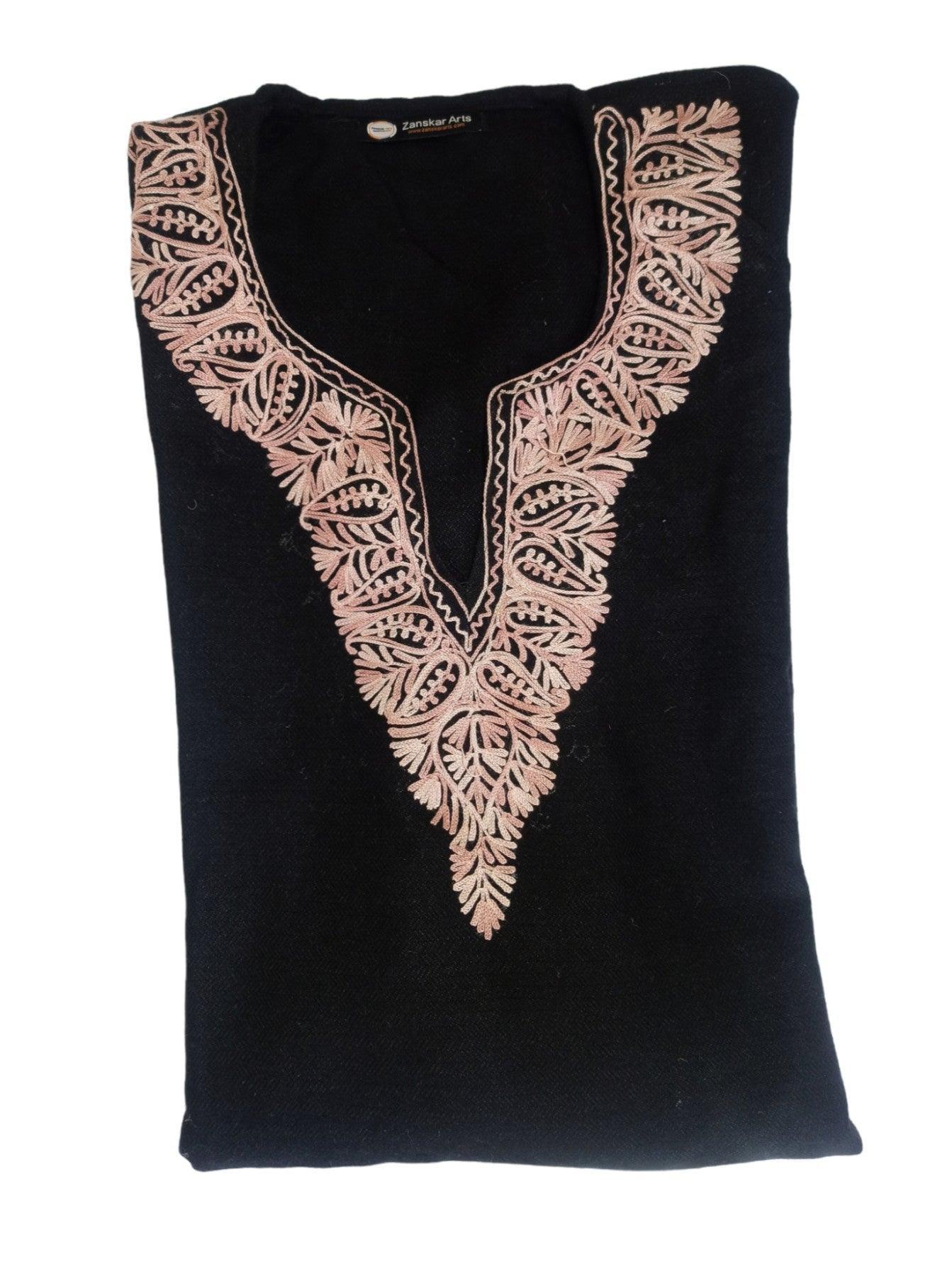 Women Yak Wool Faran | XXL Dark Black | V Neck - ZANSKAR ARTS