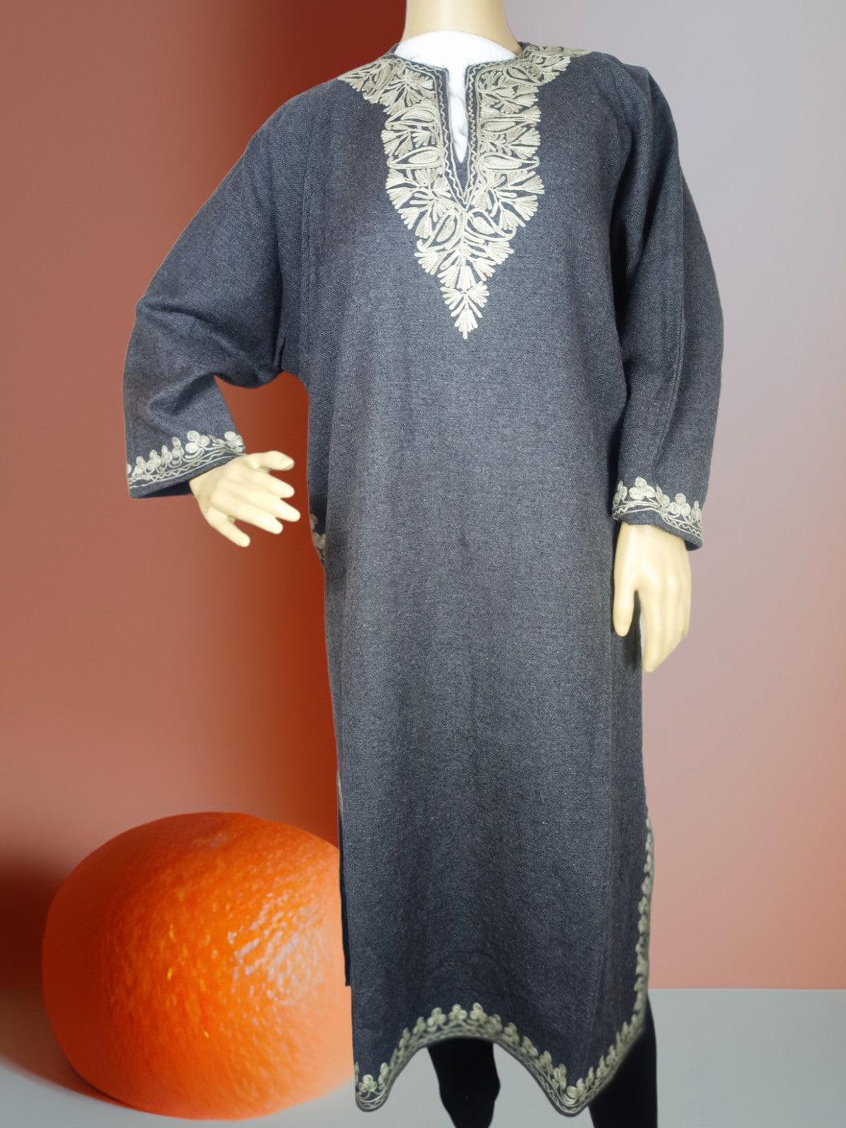 Women Yak Wool Faran | XL Grey | V Neck - ZANSKAR ARTS