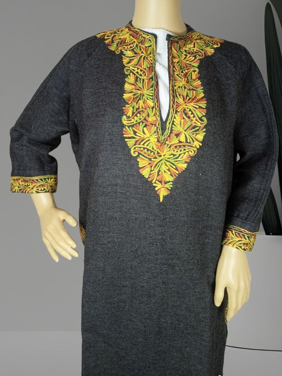 Kids Yak Wool Faran (Pheran) | L Dark Grey | V Neck - ZANSKAR ARTS
