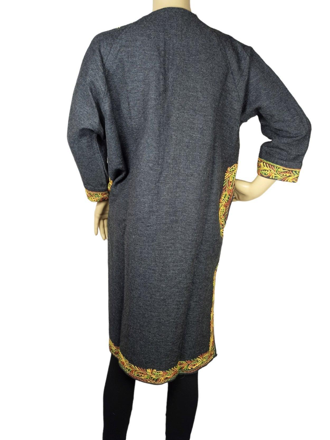 Kids Yak Wool Faran (Pheran) | L Dark Grey | V Neck - ZANSKAR ARTS