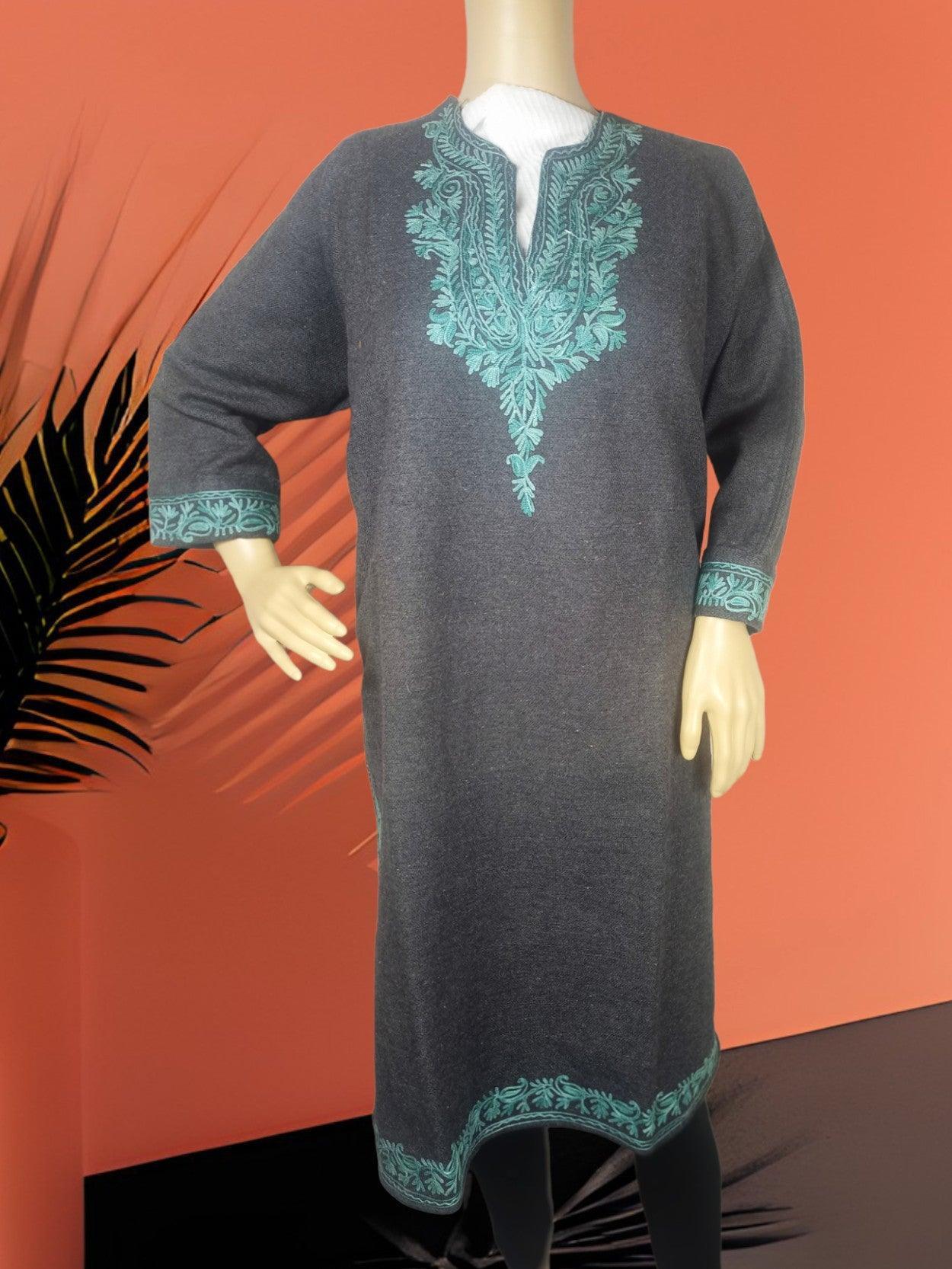 Women Yak Wool Faran | L Grey | V Neck - ZANSKAR ARTS