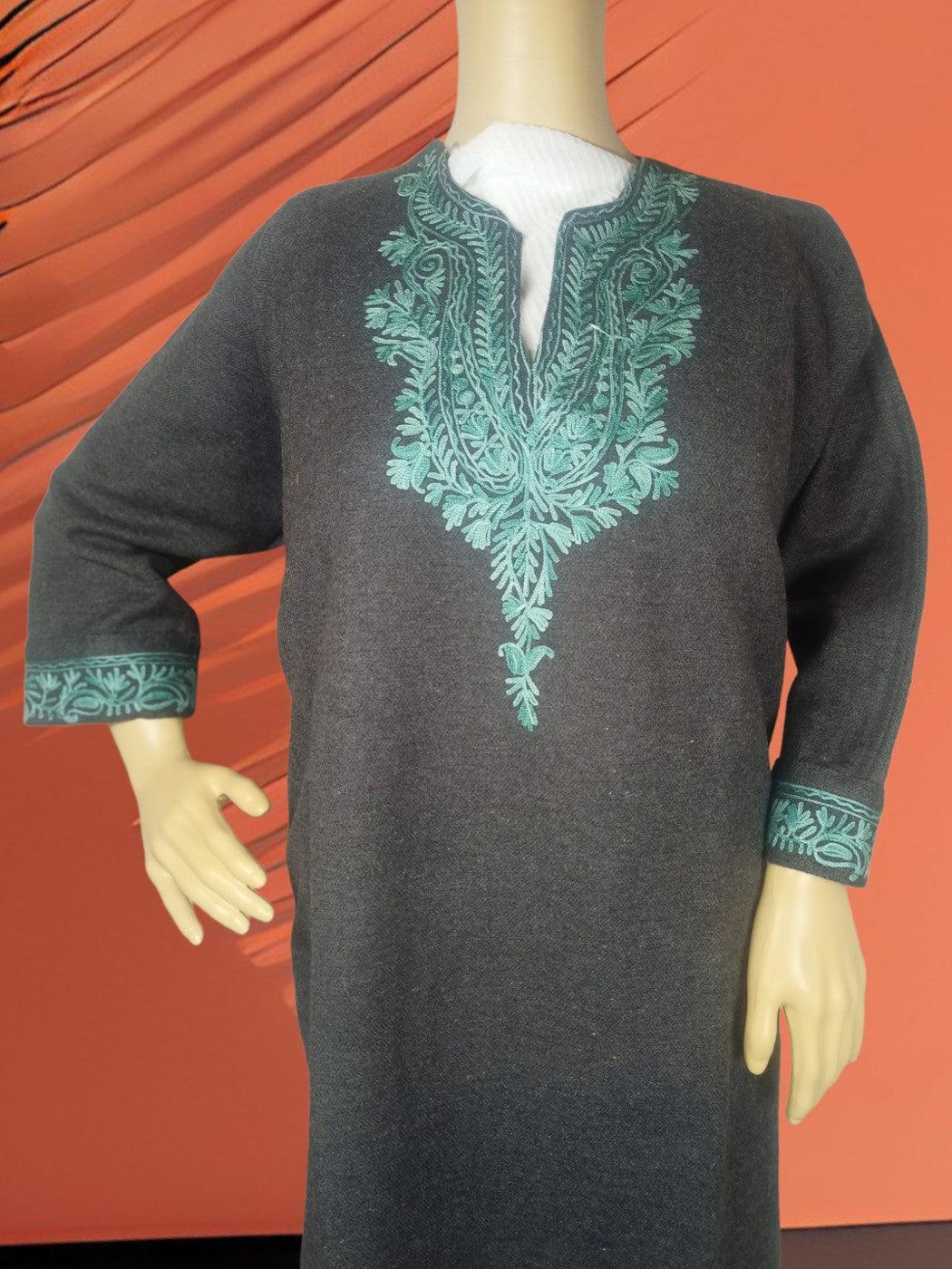 Women Yak Wool Faran | L Grey | V Neck - ZANSKAR ARTS