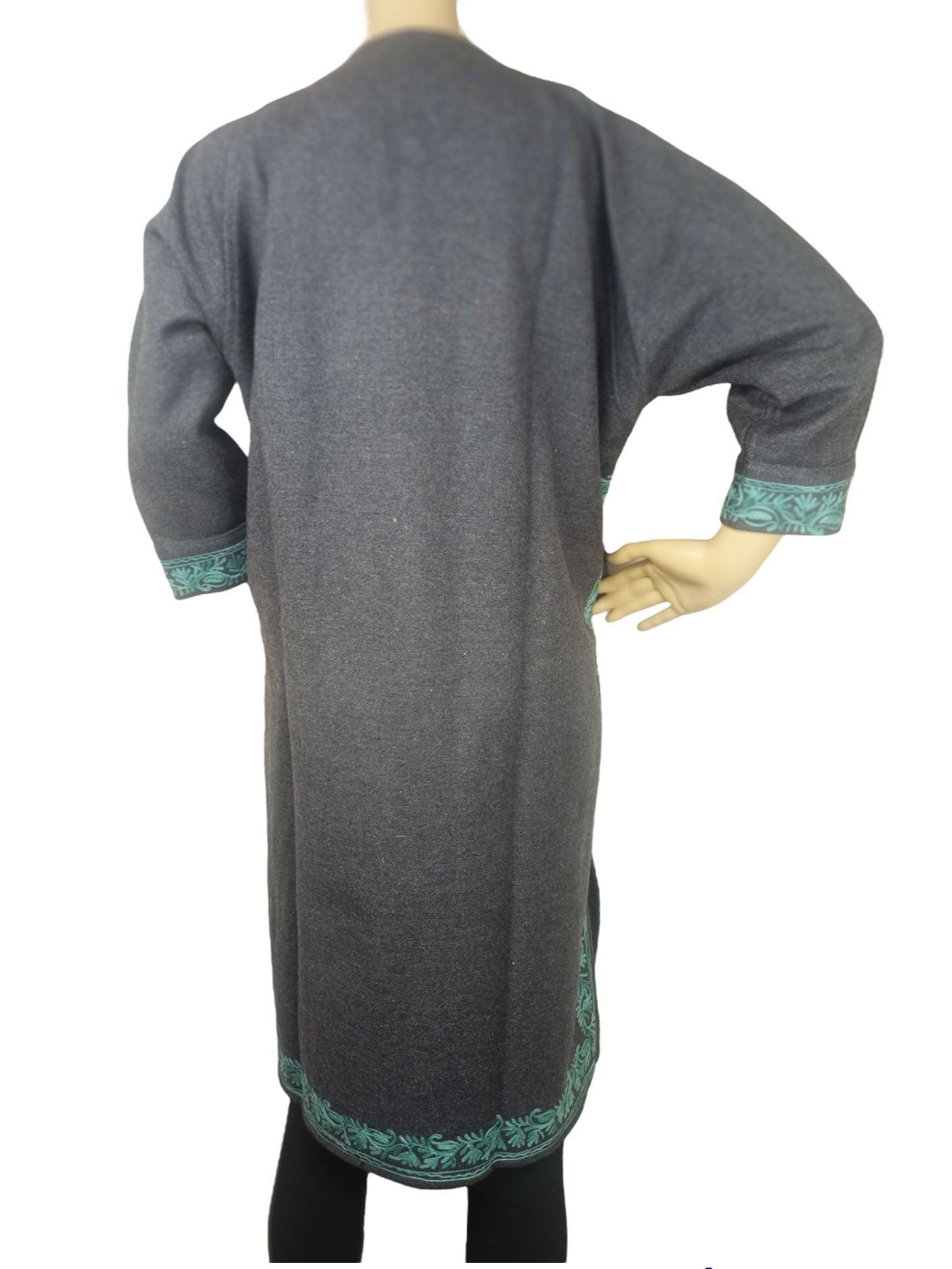 Women Yak Wool Faran | L Grey | V Neck - ZANSKAR ARTS