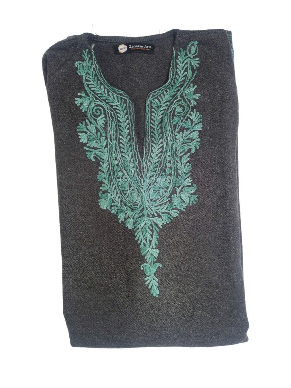 Women Yak Wool Faran | L Grey | V Neck - ZANSKAR ARTS
