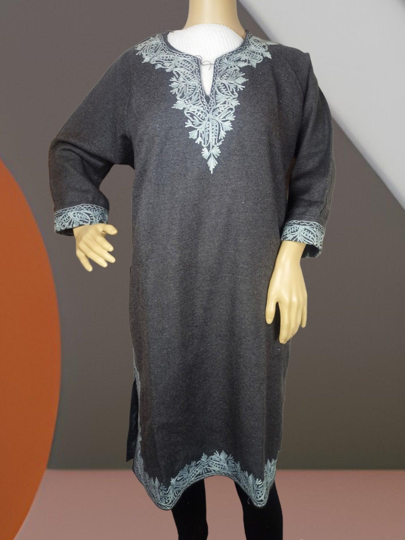Women Yak Wool Faran | XL Grey | V Neck - ZANSKAR ARTS