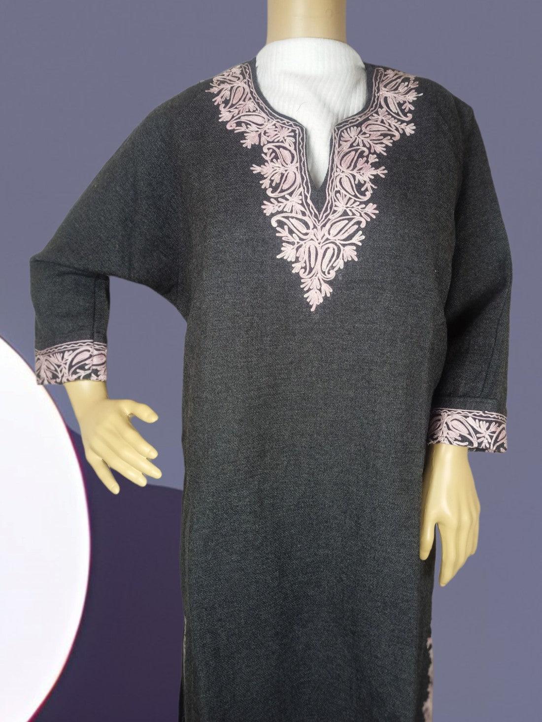 Kids Yak Wool Faran (Pheran) | S Grey | V Neck - ZANSKAR ARTS