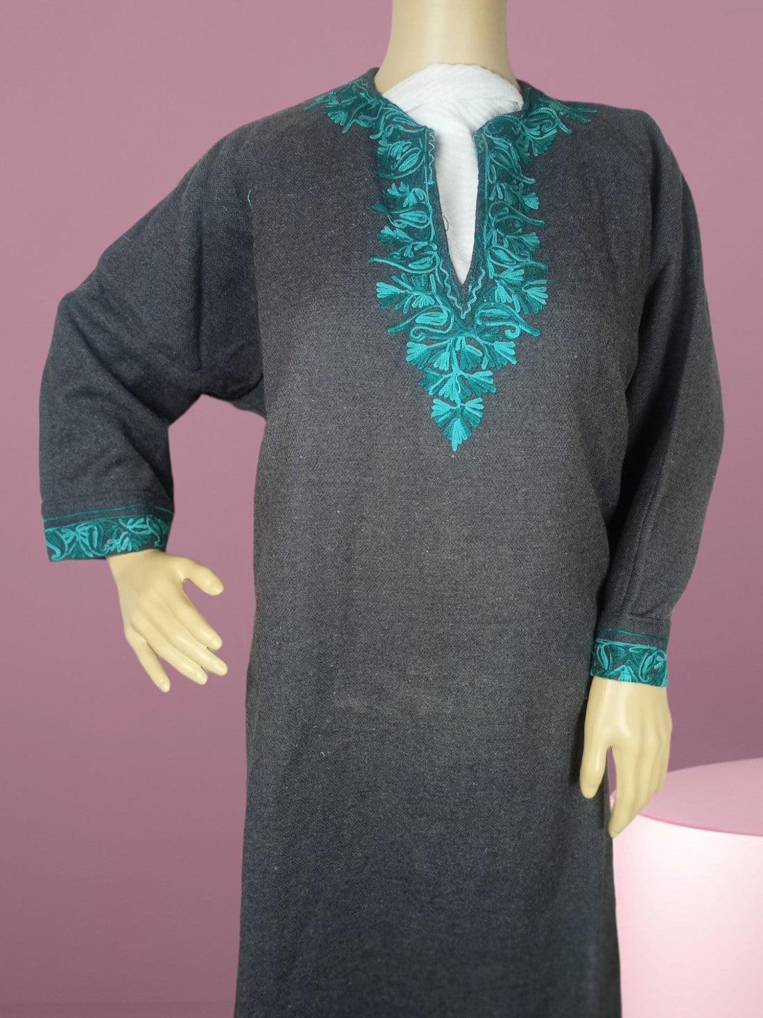 Women Yak Wool Faran | XL Grey | V Neck - ZANSKAR ARTS