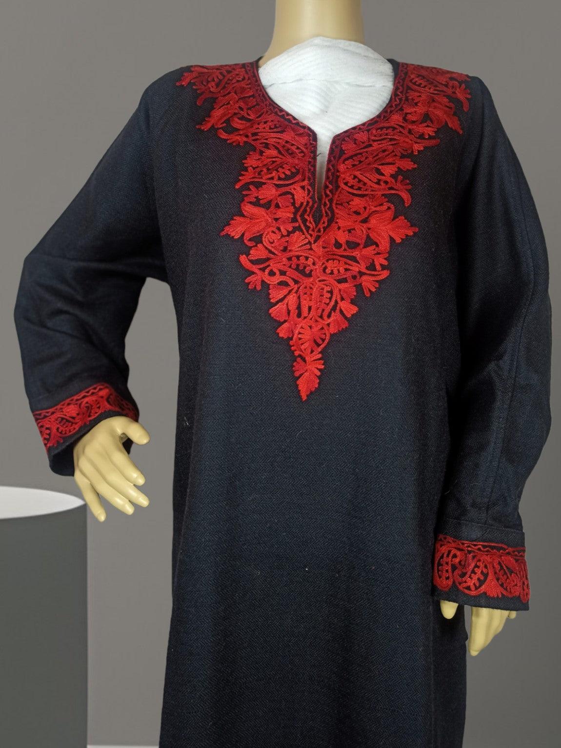 Women Yak Wool Faran | XXL Dark Black | V Neck - ZANSKAR ARTS