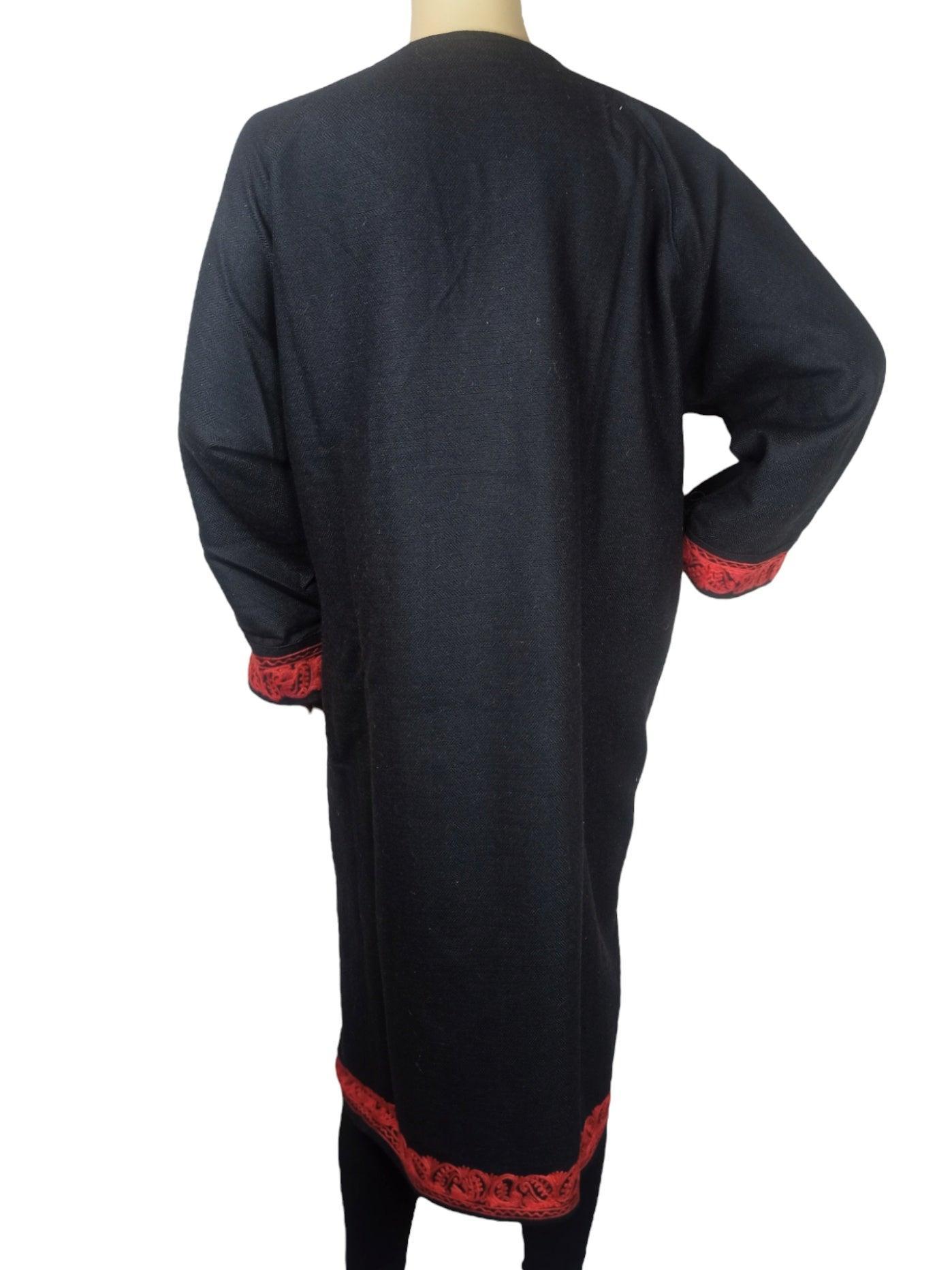 Women Yak Wool Faran | XXL Dark Black | V Neck - ZANSKAR ARTS