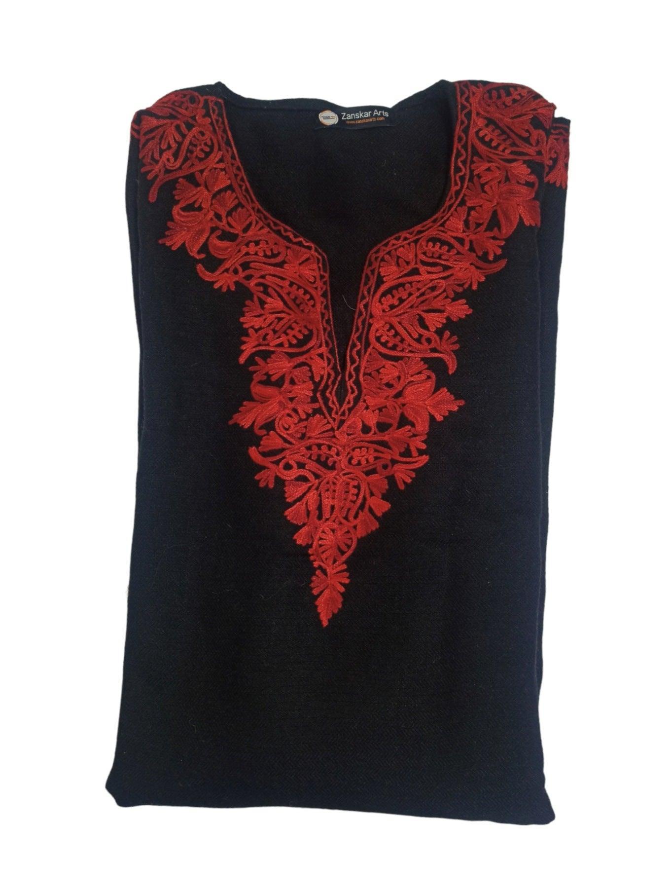 Women Yak Wool Faran | XXL Dark Black | V Neck - ZANSKAR ARTS