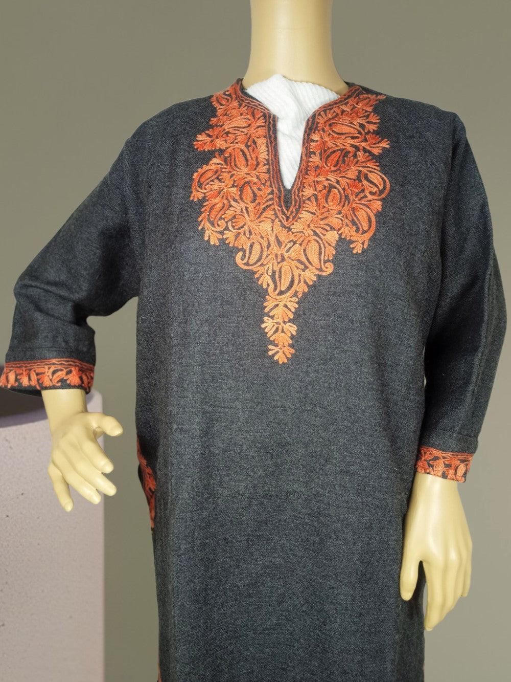 Kids Yak Wool Faran (Pheran) | S Dark Grey | V Neck - ZANSKAR ARTS
