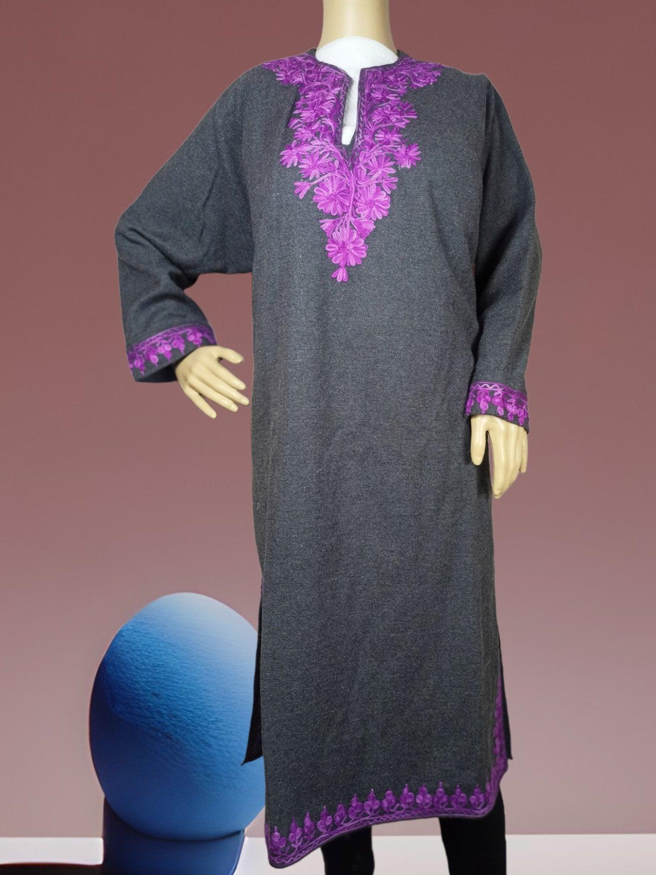 Women Yak Wool Faran | XL Grey | V Neck - ZANSKAR ARTS