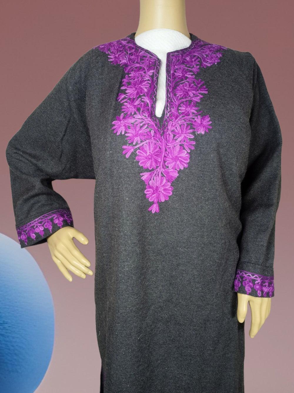 Women Yak Wool Faran | XL Grey | V Neck - ZANSKAR ARTS