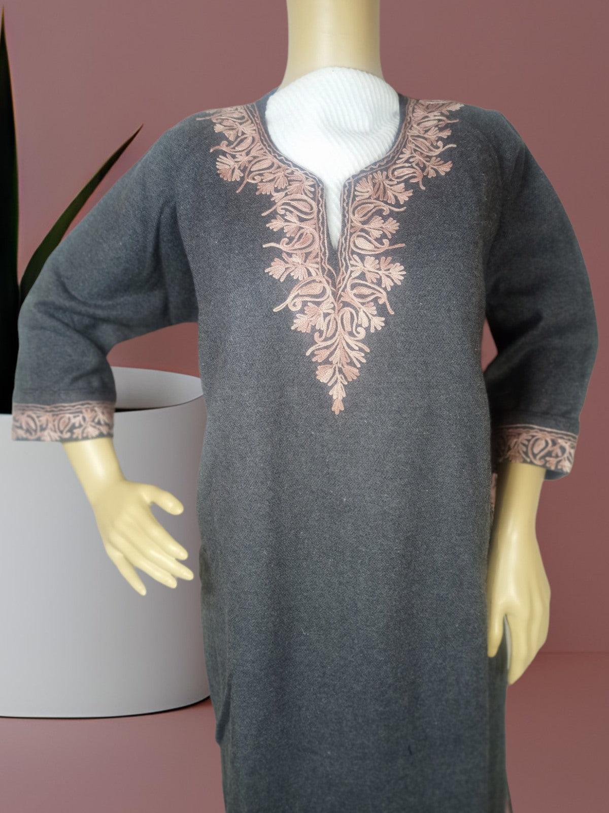 Kids Yak Wool Faran (Pheran) | L Grey | V Neck - ZANSKAR ARTS