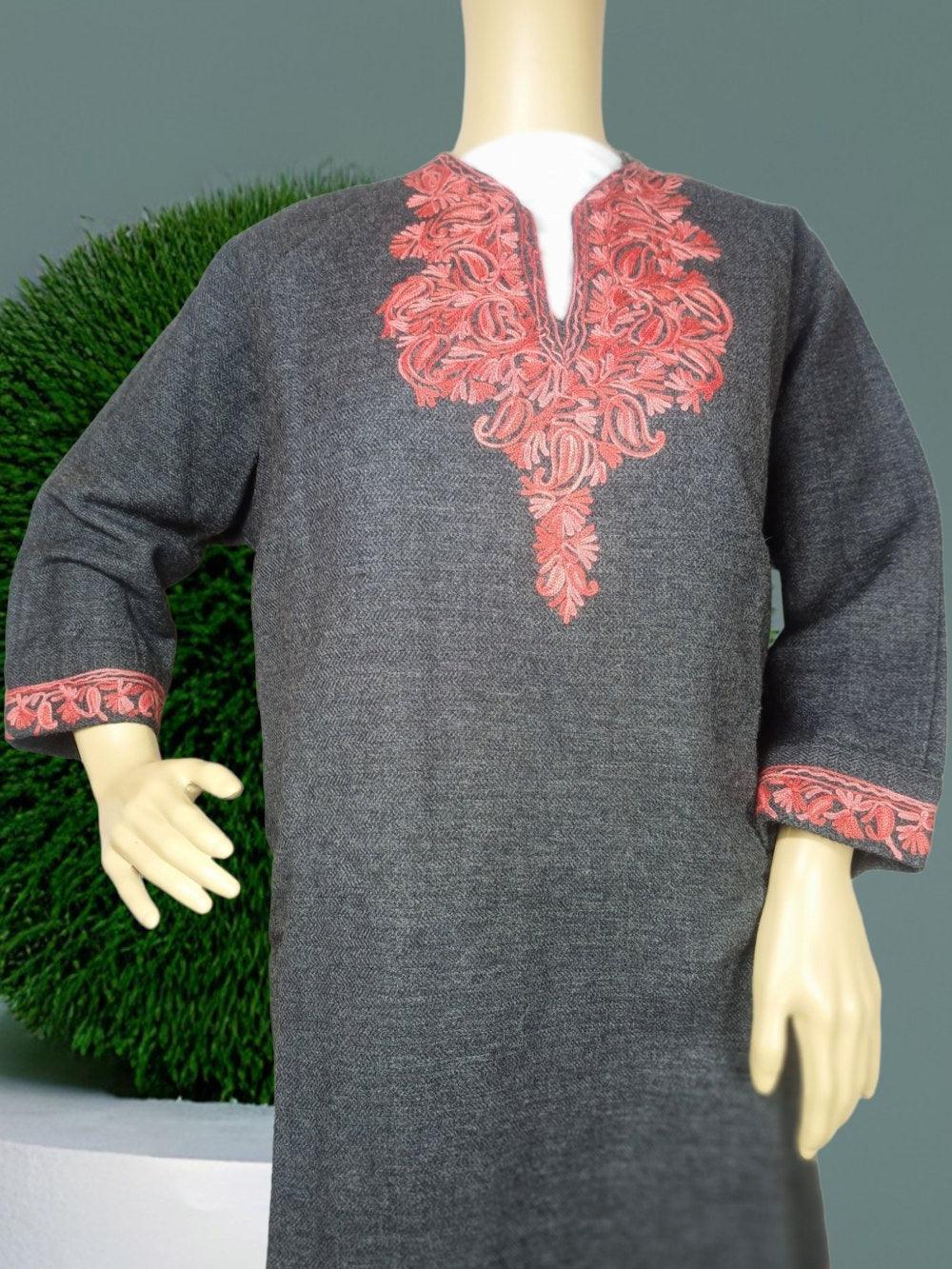 Kids Yak Wool Faran (Pheran) | S Dark Grey | V Neck - ZANSKAR ARTS