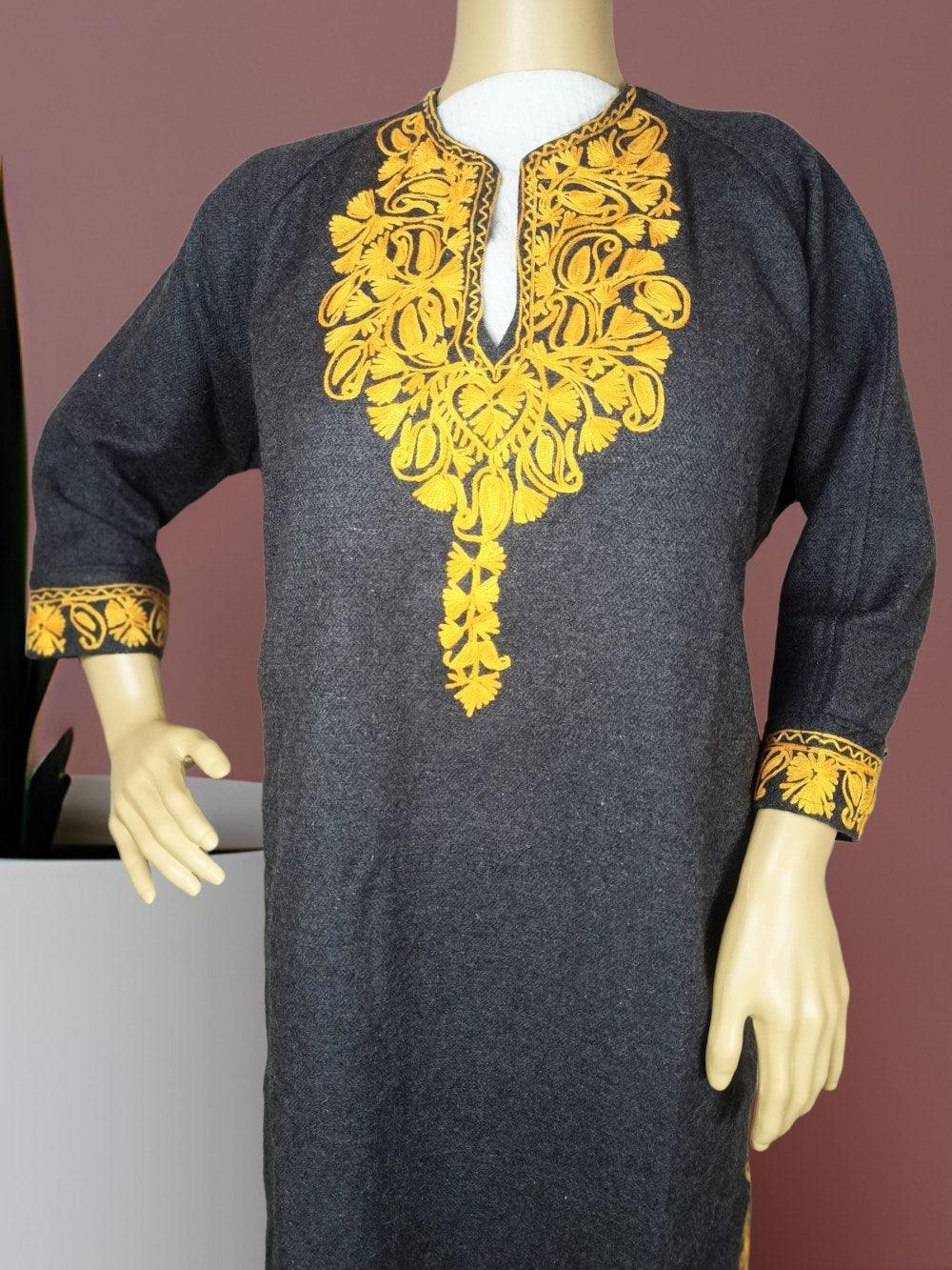 Kids Yak Wool Faran (Pheran) | S Grey | V Neck - ZANSKAR ARTS