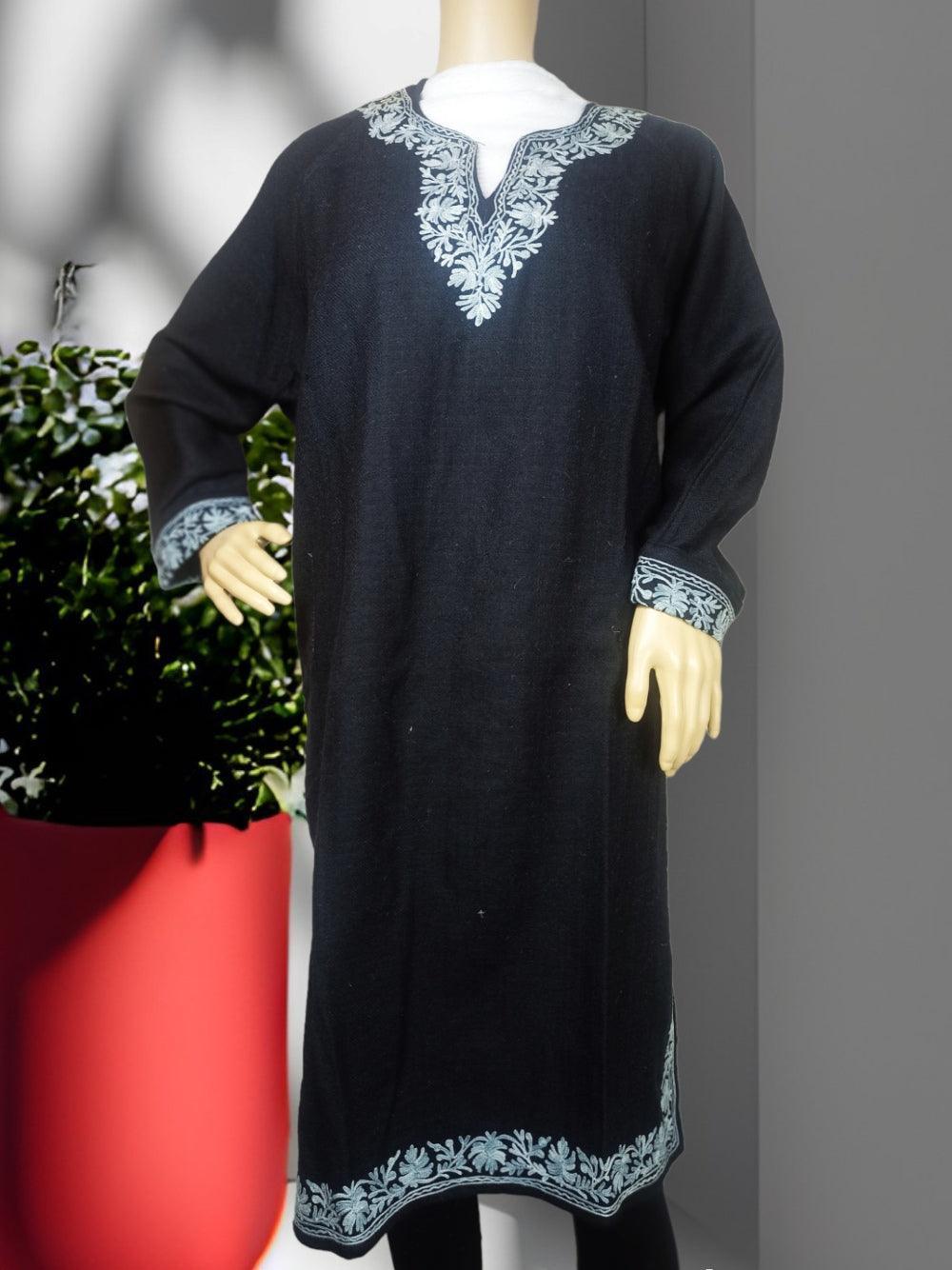 Women Yak Wool Faran | XL Dark Black | V Neck - ZANSKAR ARTS