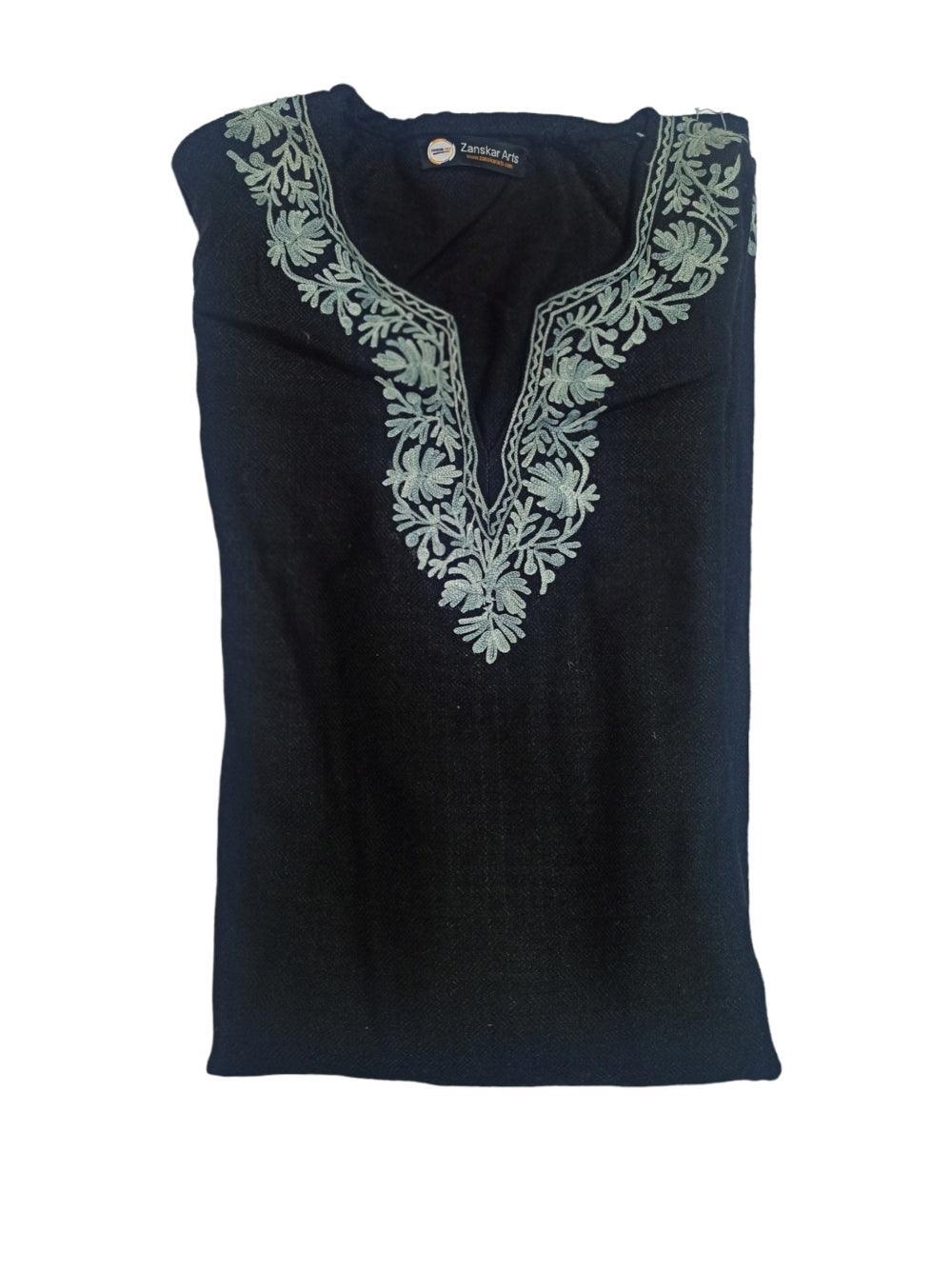 Women Yak Wool Faran | XL Dark Black | V Neck - ZANSKAR ARTS