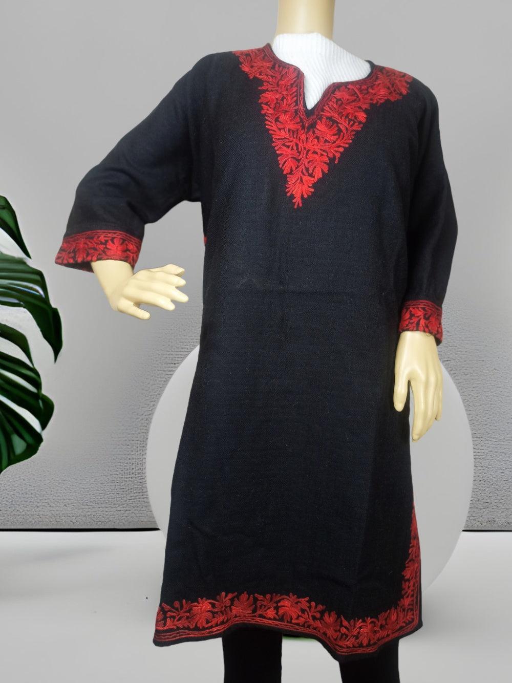 Kids Yak Wool Faran (Pheran) | S Dark Black | V Neck - ZANSKAR ARTS