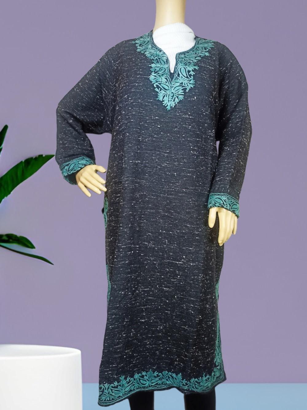 Women Yak Wool Faran | XL Natural Black | V Neck - ZANSKAR ARTS
