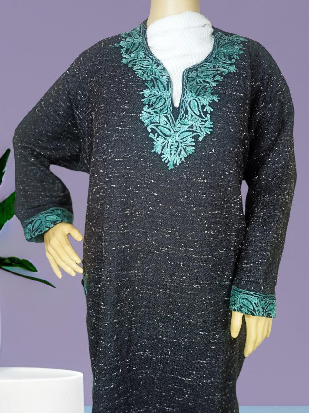 Women Yak Wool Faran | XL Natural Black | V Neck - ZANSKAR ARTS