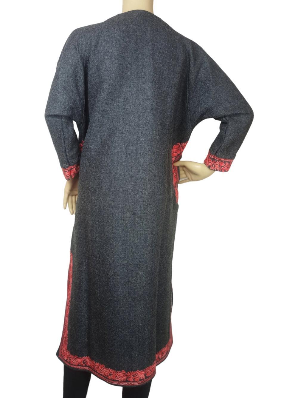 Women Yak Wool Faran | XL Dark Grey | V Neck - ZANSKAR ARTS