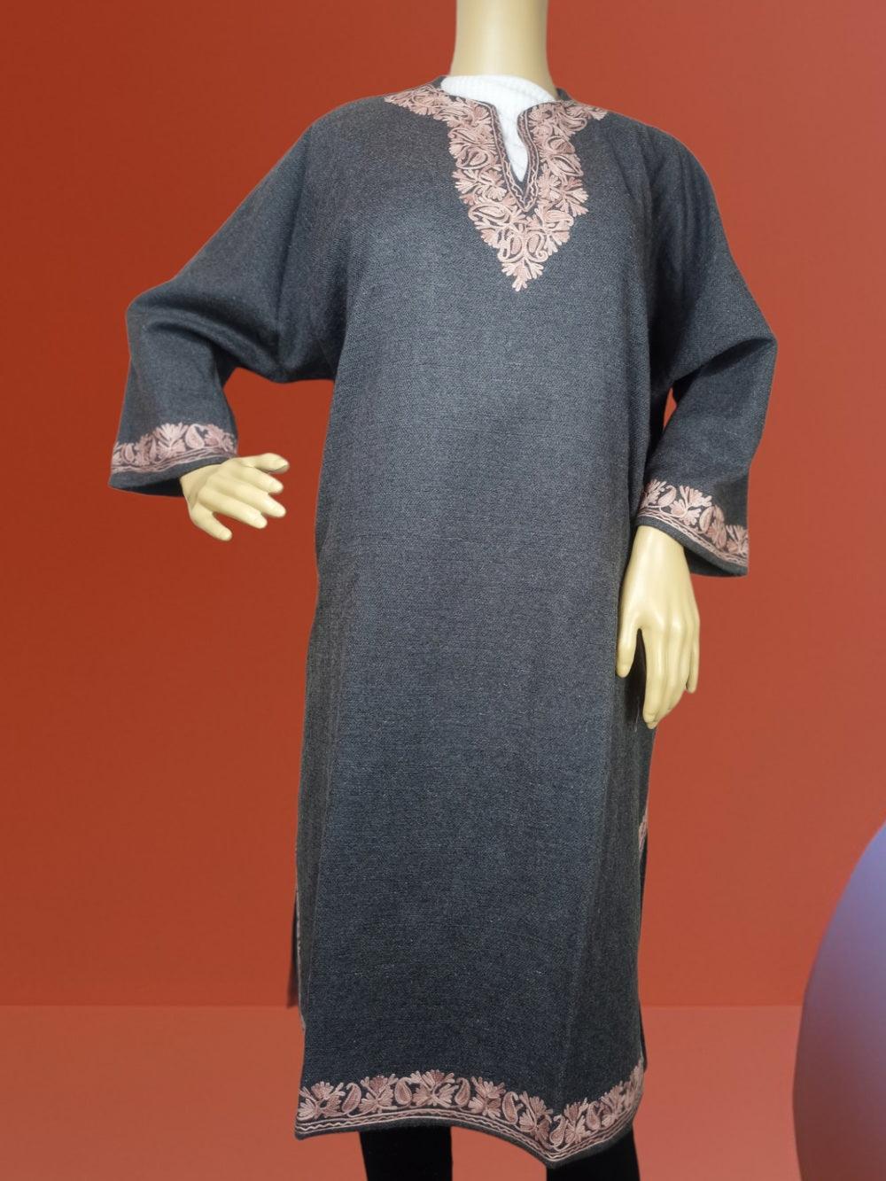Women Yak Wool Faran | XL Grey | V Neck - ZANSKAR ARTS