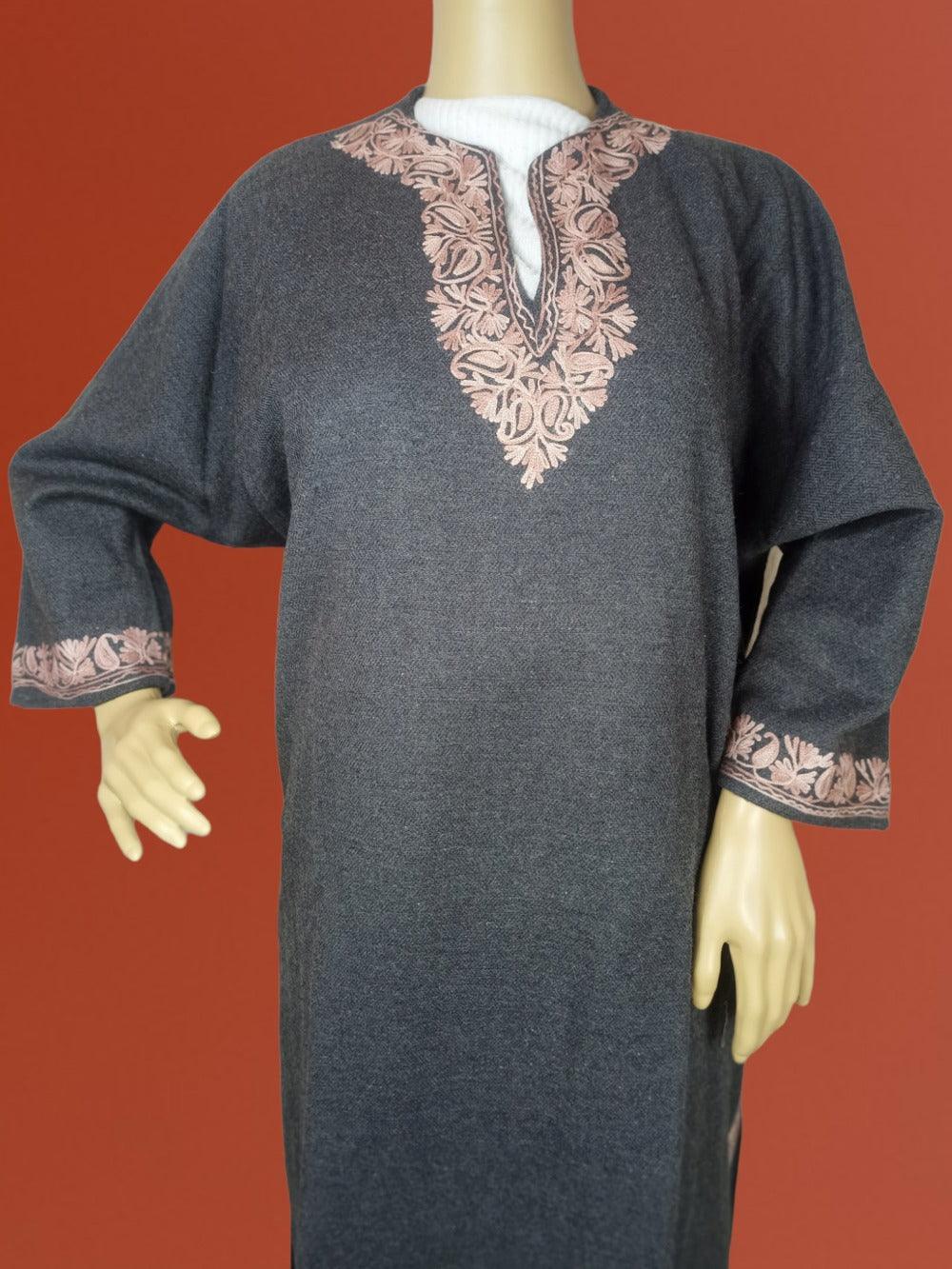 Women Yak Wool Faran | XL Grey | V Neck - ZANSKAR ARTS