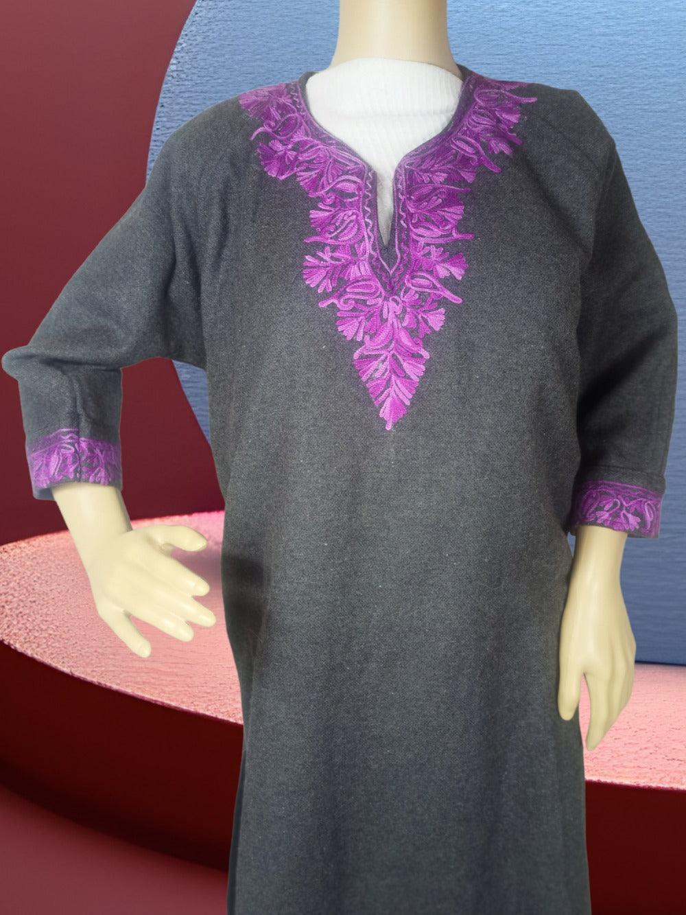 Kids Yak Wool Faran (Pheran) | S Grey | V Neck - ZANSKAR ARTS