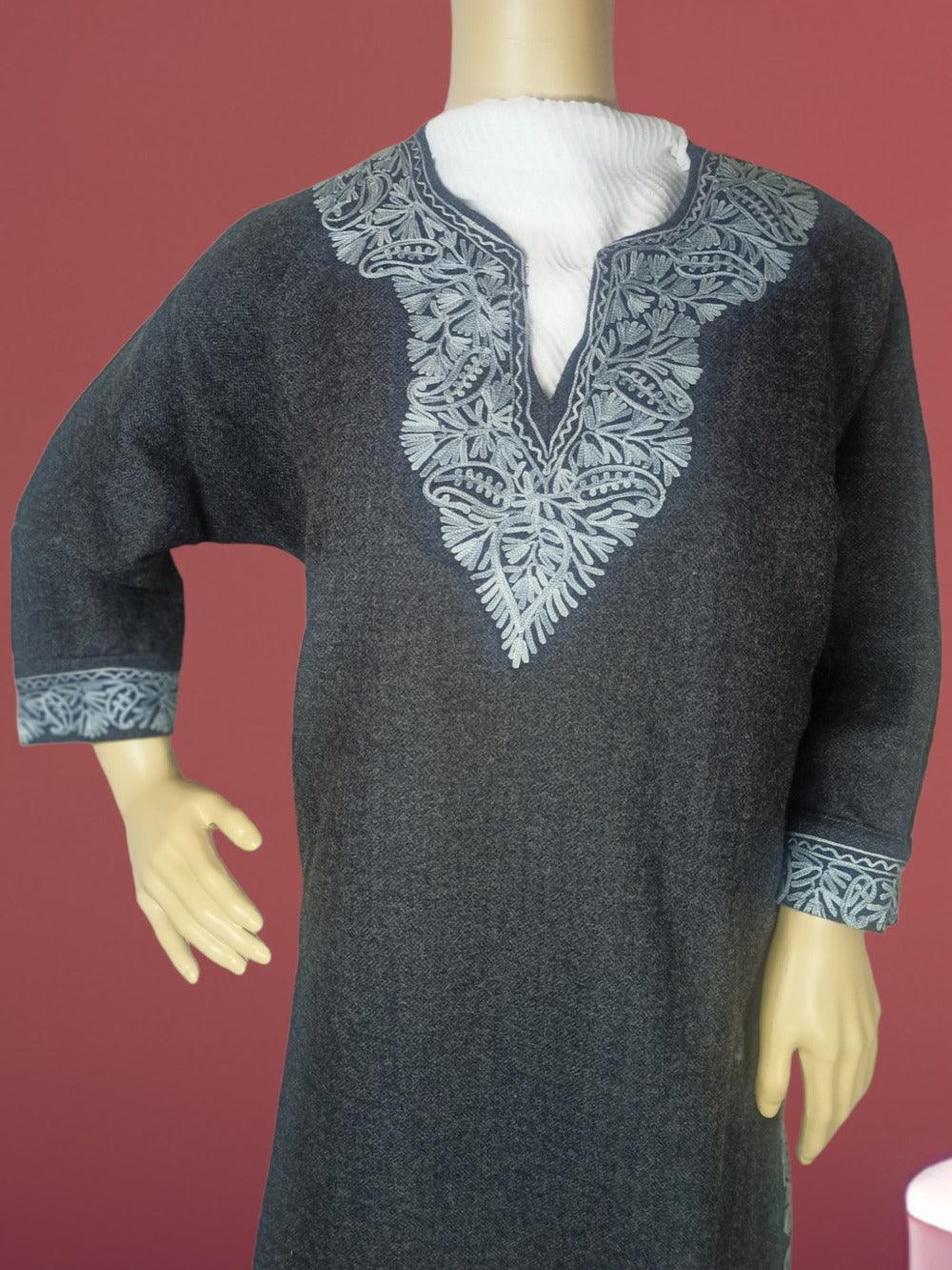 Kids Yak Wool Faran (Pheran) | S Dark Grey | V Neck - ZANSKAR ARTS