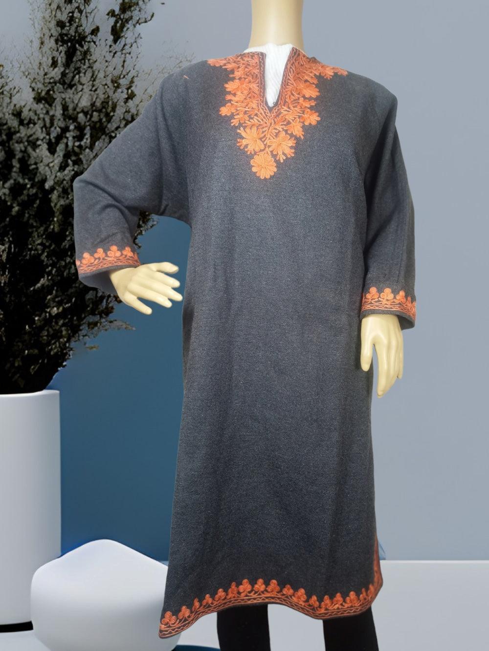 Women Yak Wool Faran | XL Grey | V Neck - ZANSKAR ARTS