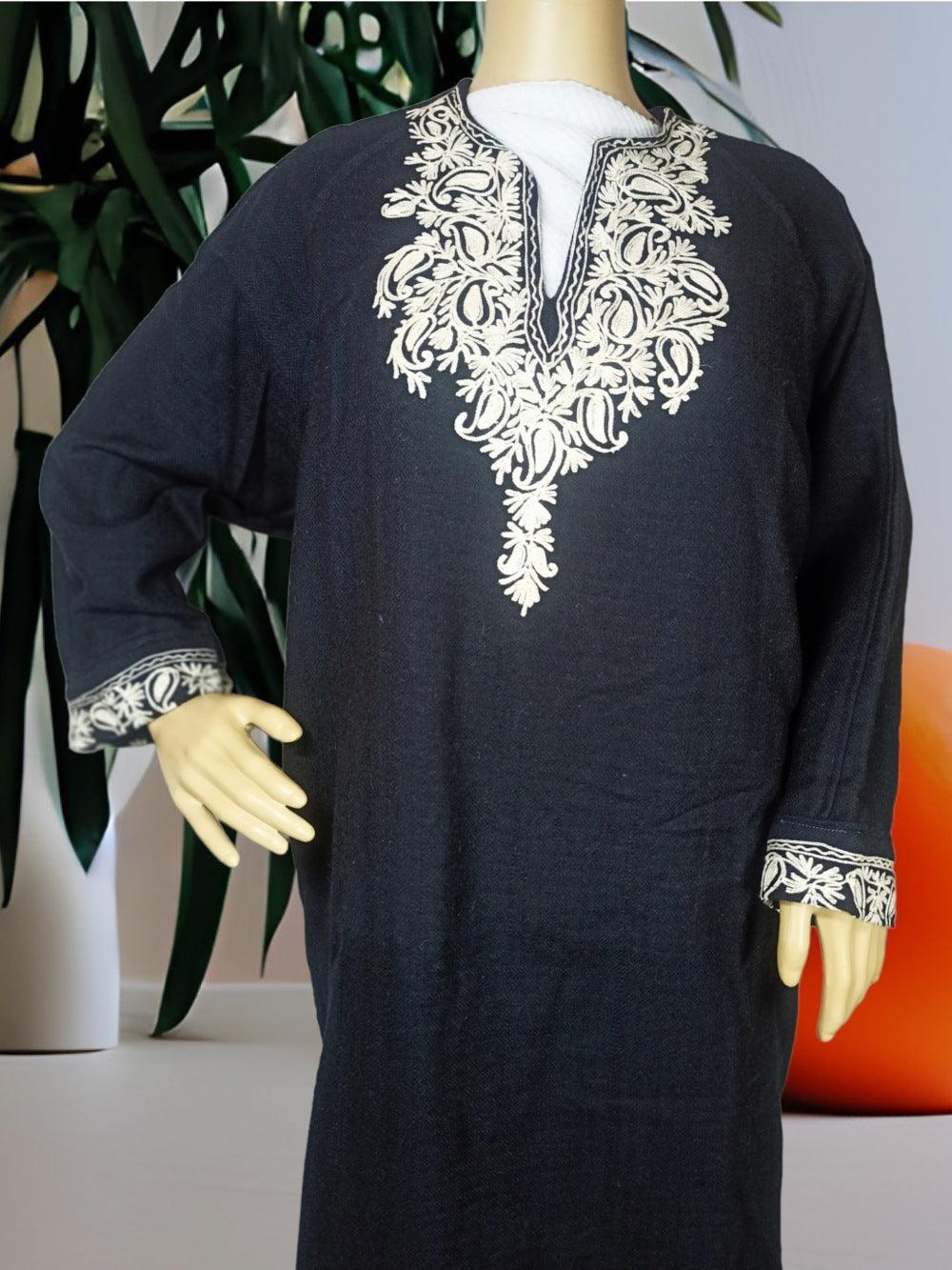 Women Yak Wool Faran | XL Dark Black | V Neck - ZANSKAR ARTS