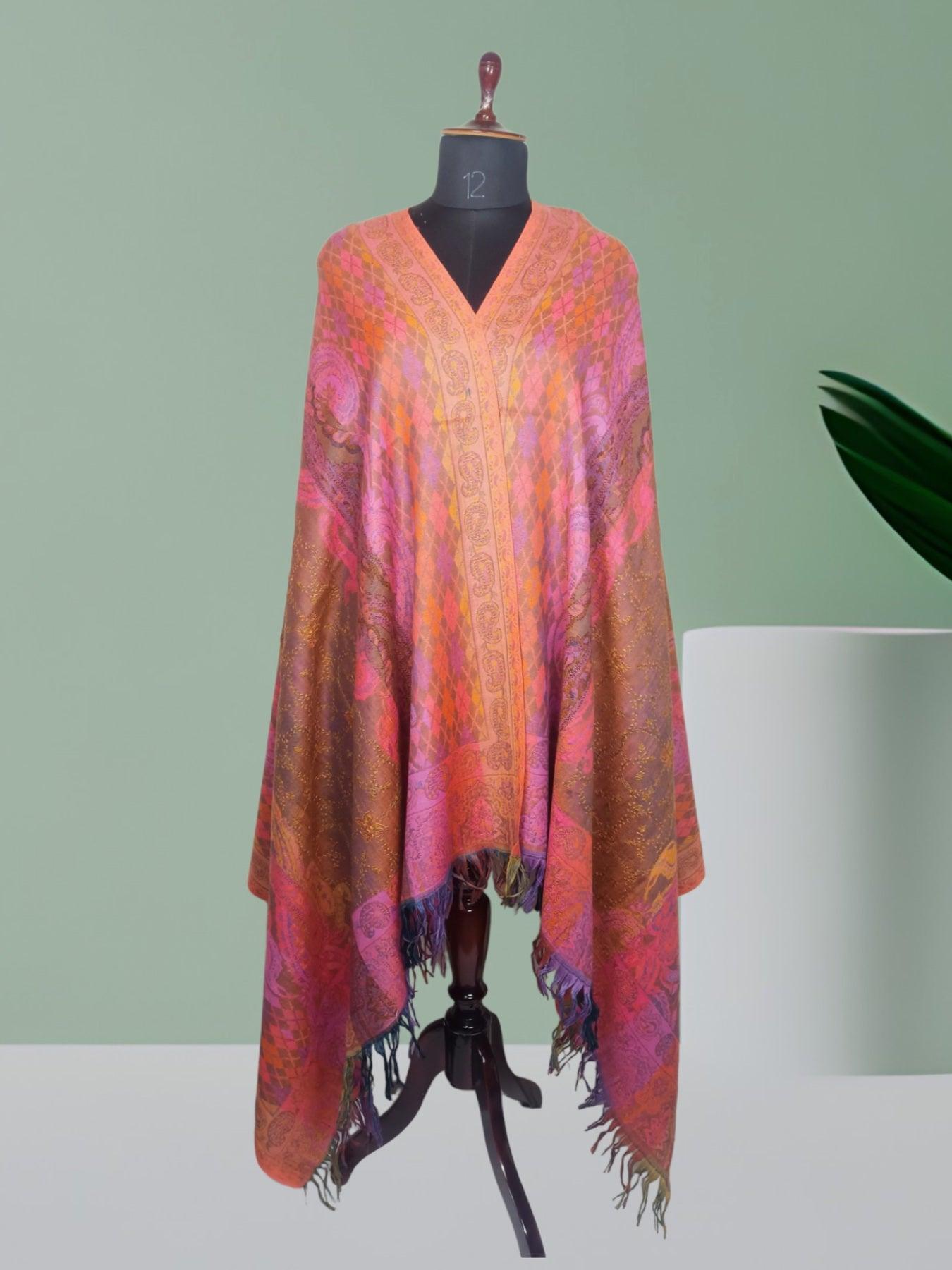 Needle Work Shawl | Woolen Shawl | Multicolor - ZANSKAR ARTS