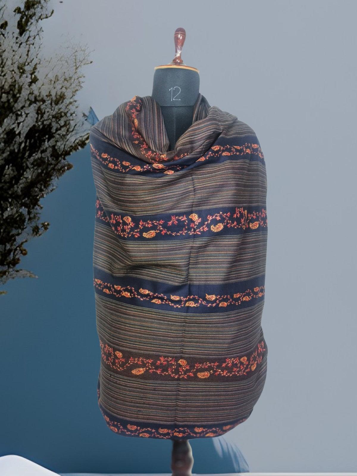 Needle Work Shawl | Woolen Shawl | Black - ZANSKAR ARTS