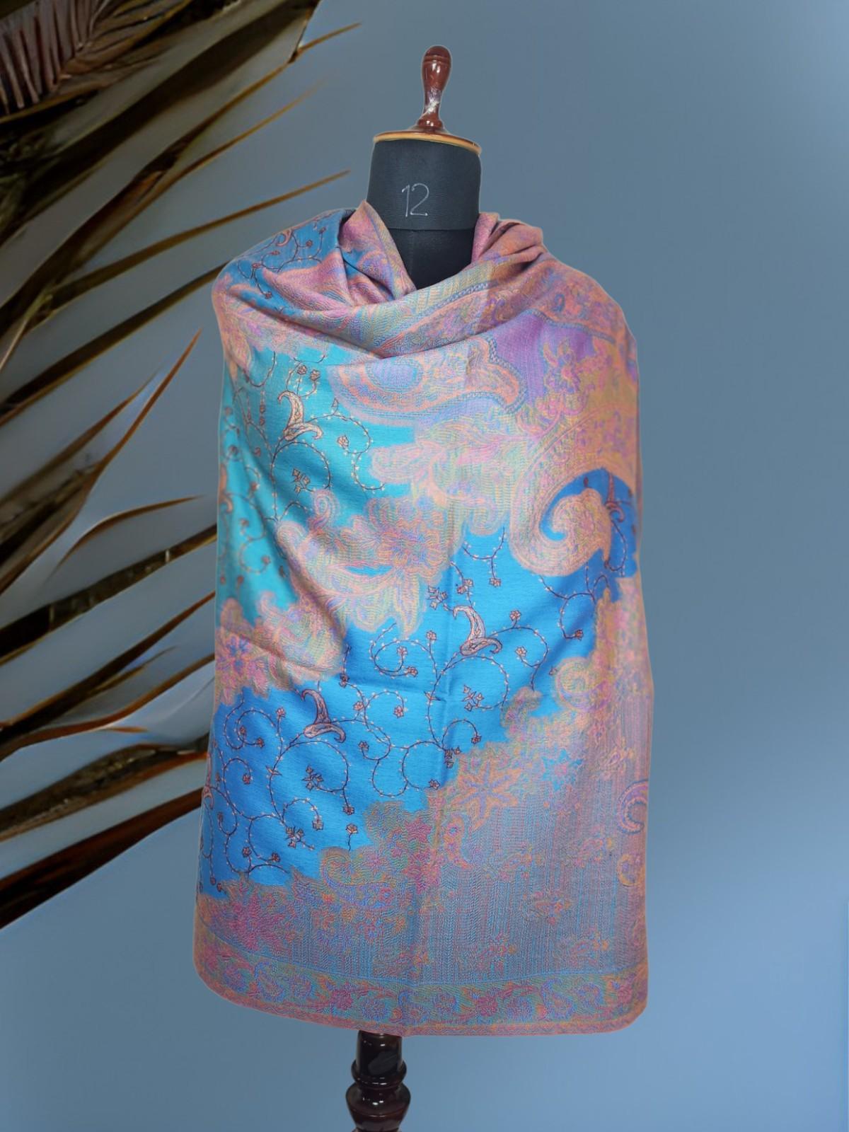 Needle Work Shawl | Woolen Shawl | Multicolour - ZANSKAR ARTS