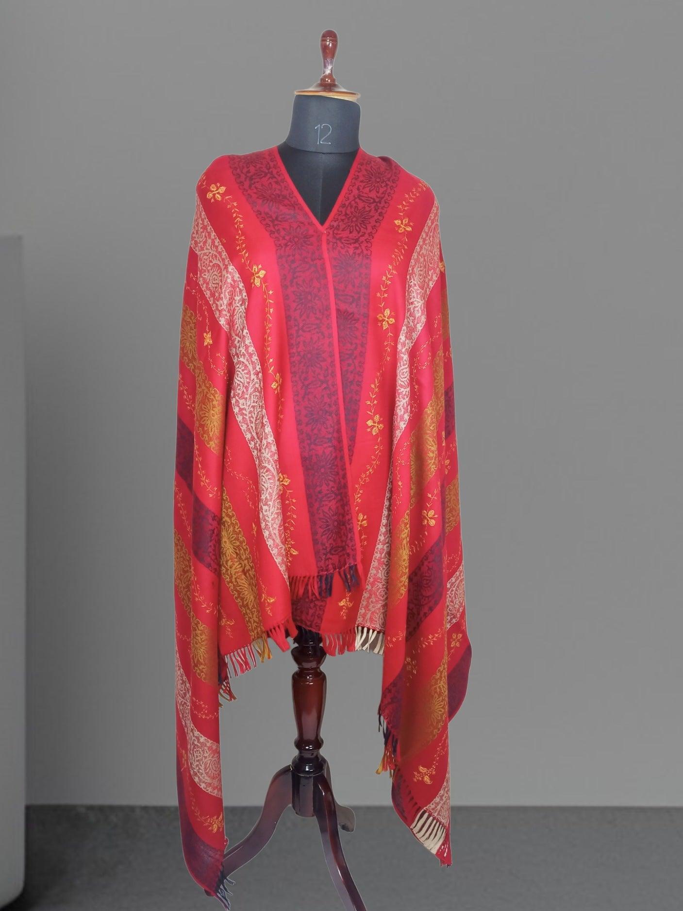 Needle Work Shawl | Woolen Shawl | Multicolor - ZANSKAR ARTS