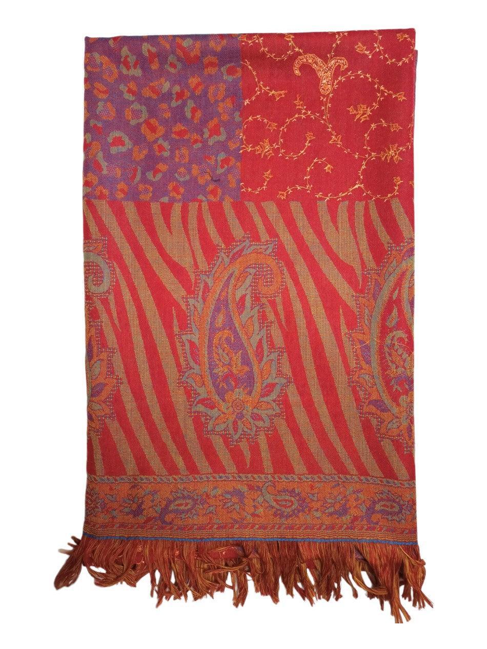 Needle Work Shawl | Woolen Shawl | Multicolor - ZANSKAR ARTS