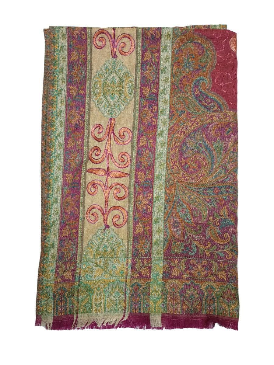 Kashmiri Wool Work Shawl | Multi-Colour | Handwork - ZANSKAR ARTS