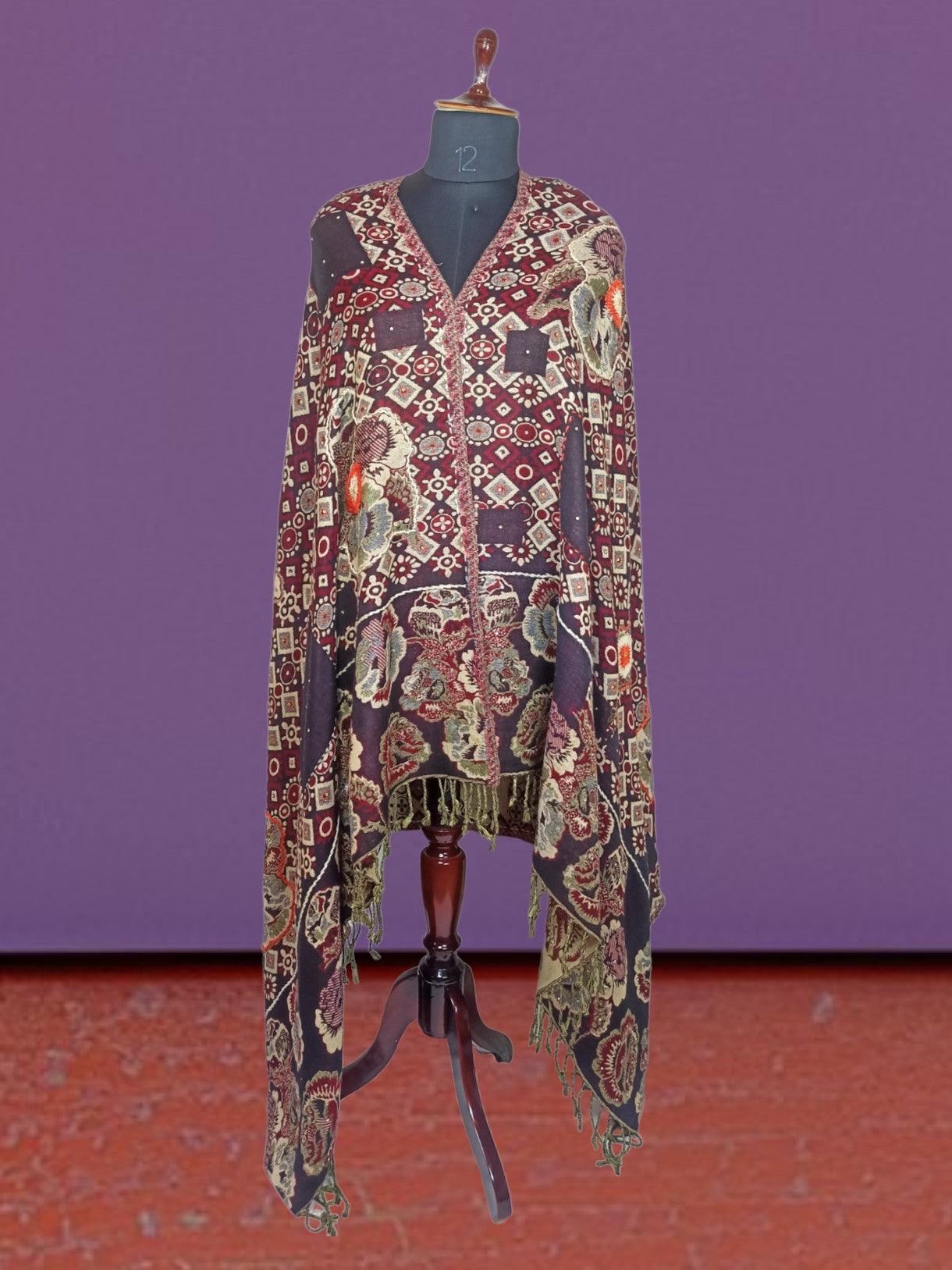 Jamawar wool Shawl | Handwoves | Multi-Colour - ZANSKAR ARTS