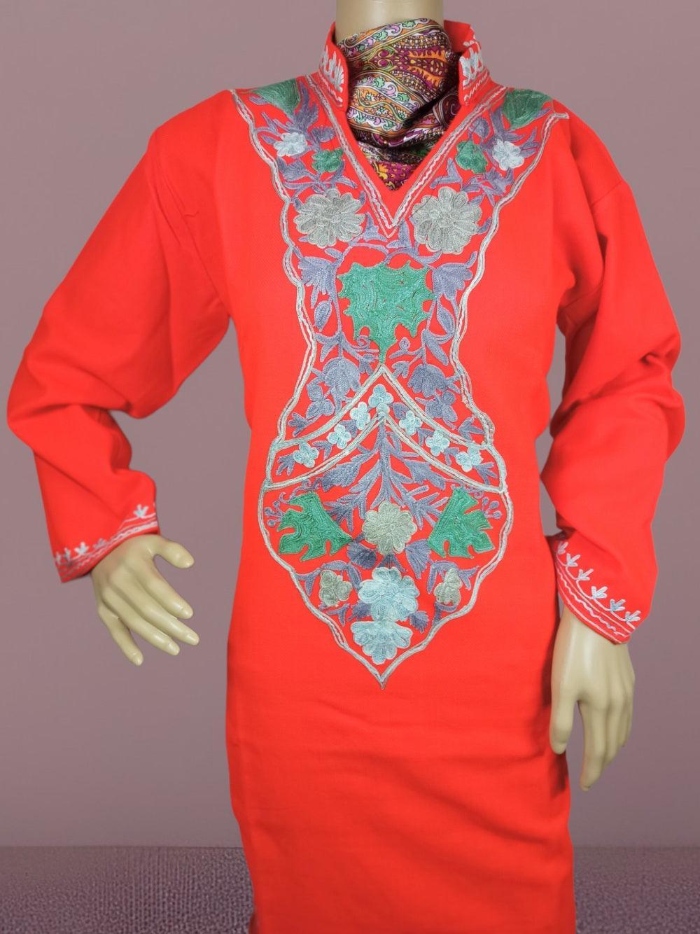 Woolen Long Kurties | Coller V-Neck - ZANSKAR ARTS