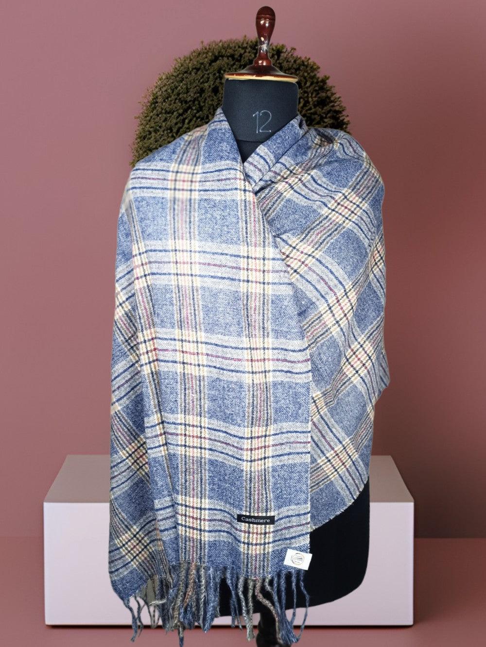 Cashmere Woolen Stole | Check Design | Reversible Stole - ZANSKAR ARTS