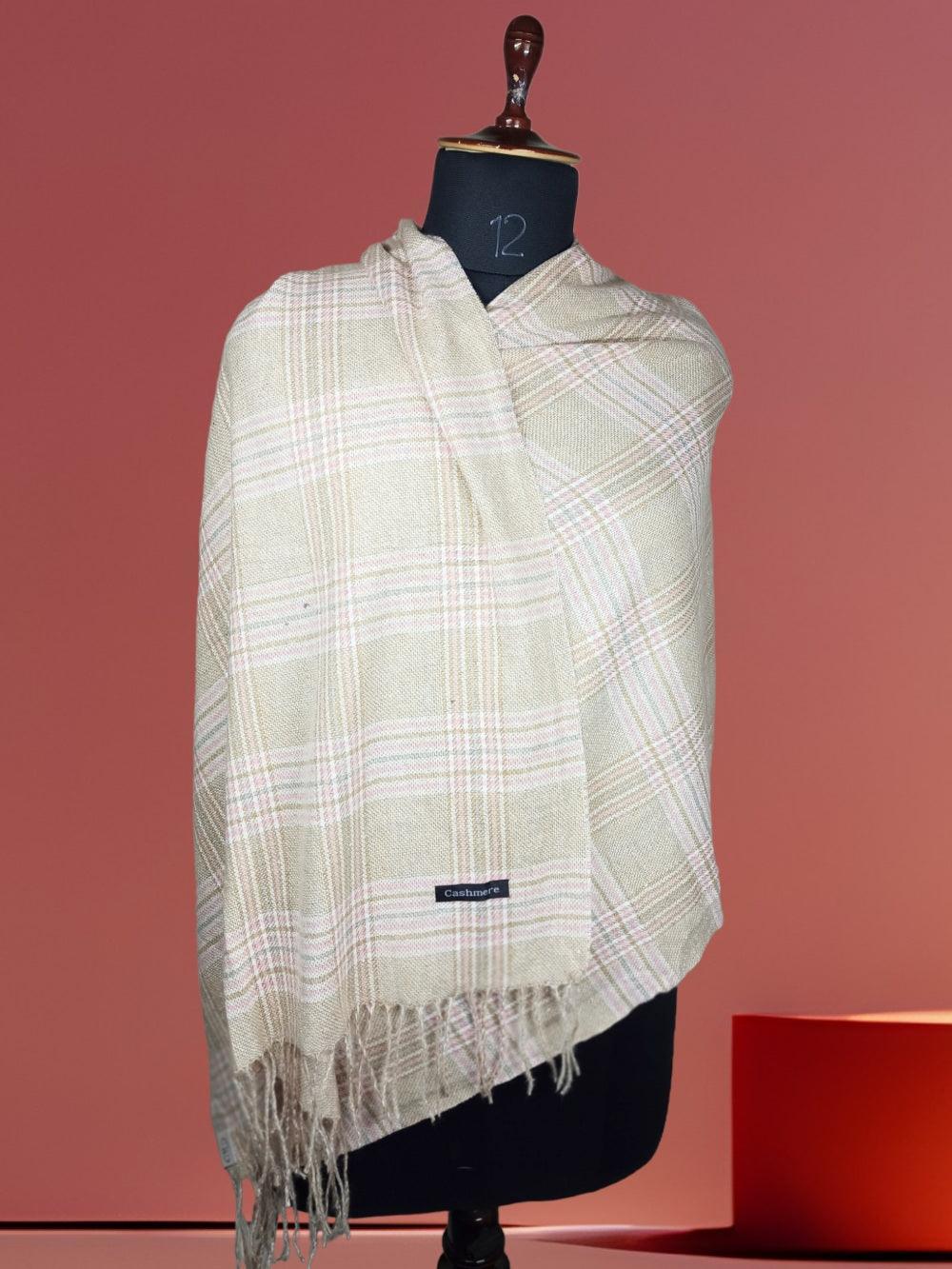 Cashmere Woolen Stole | Check Design | Reversible Stole - ZANSKAR ARTS