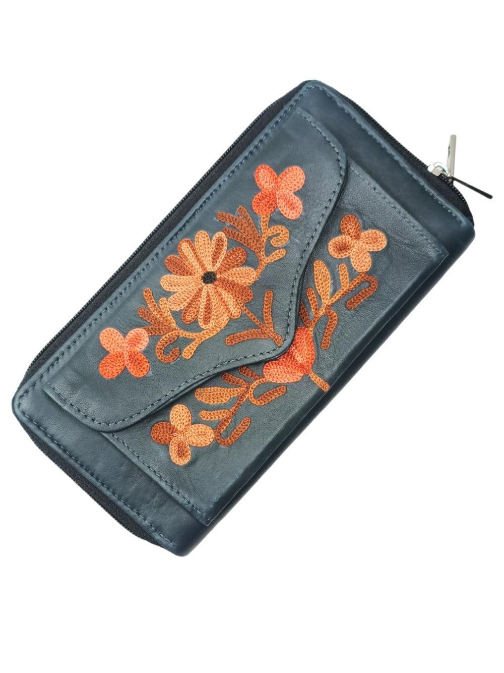 Double Zip Clutch Leather | Aari Hand Clutch | Women Clutch Leather - ZANSKAR ARTS