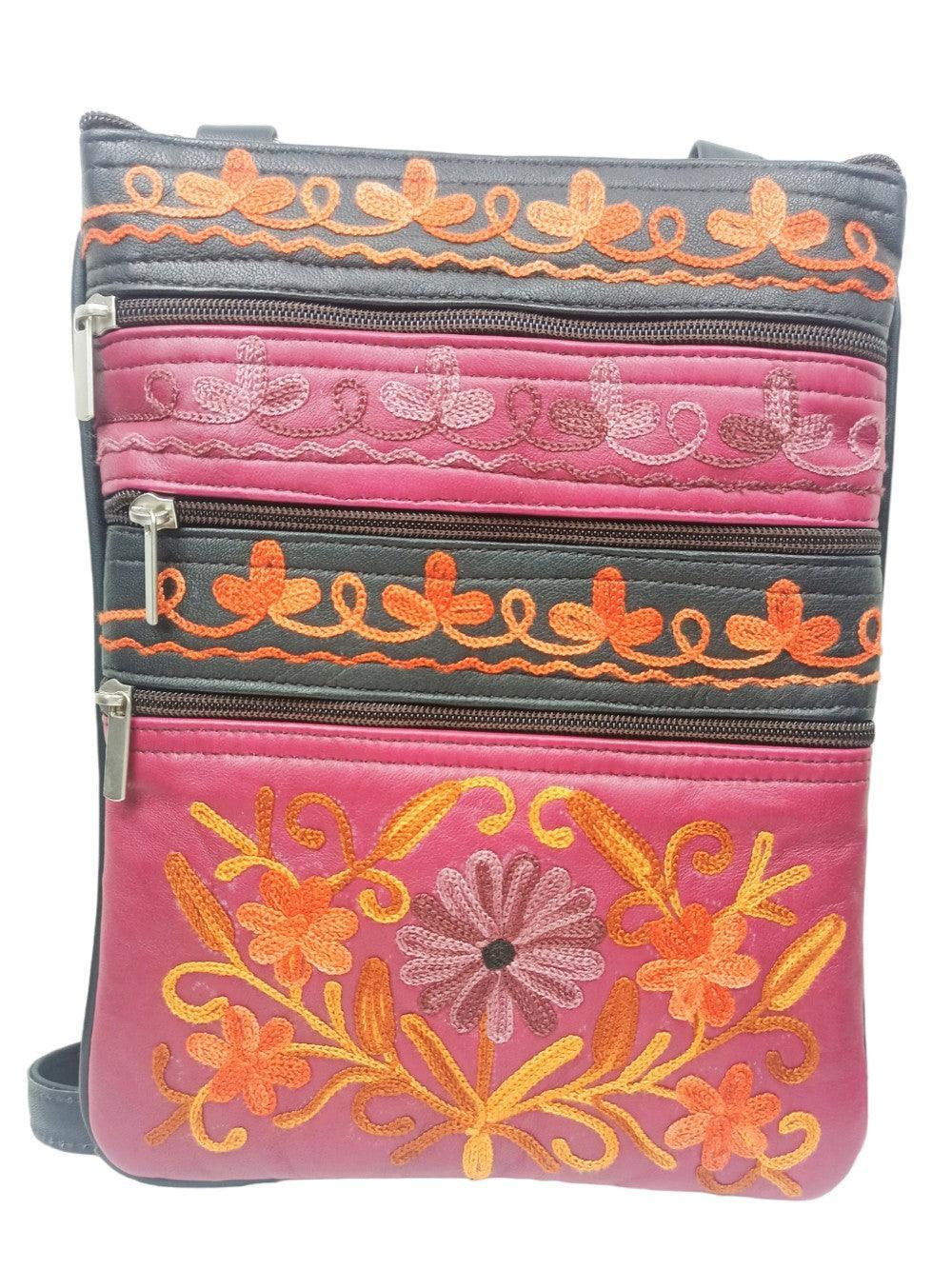 Kashmiri Embroided Sling Bag | Plain 5 Zipper | Sling Bag For Girls - ZANSKAR ARTS