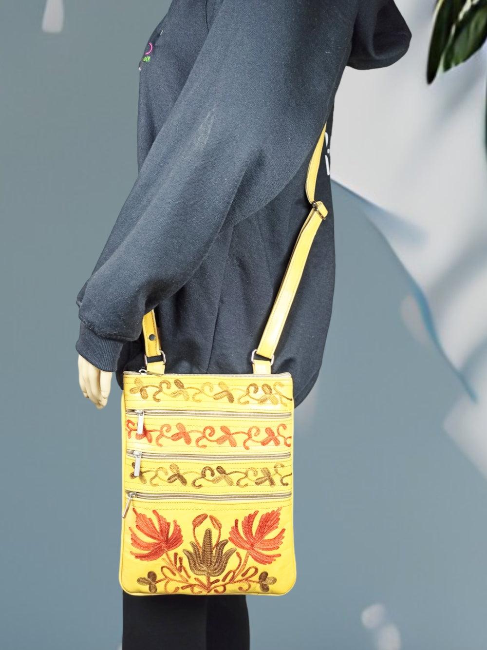 Kashmiri Embroided Sling Bag | Plain 5 Zipper | Sling Bag For Girls