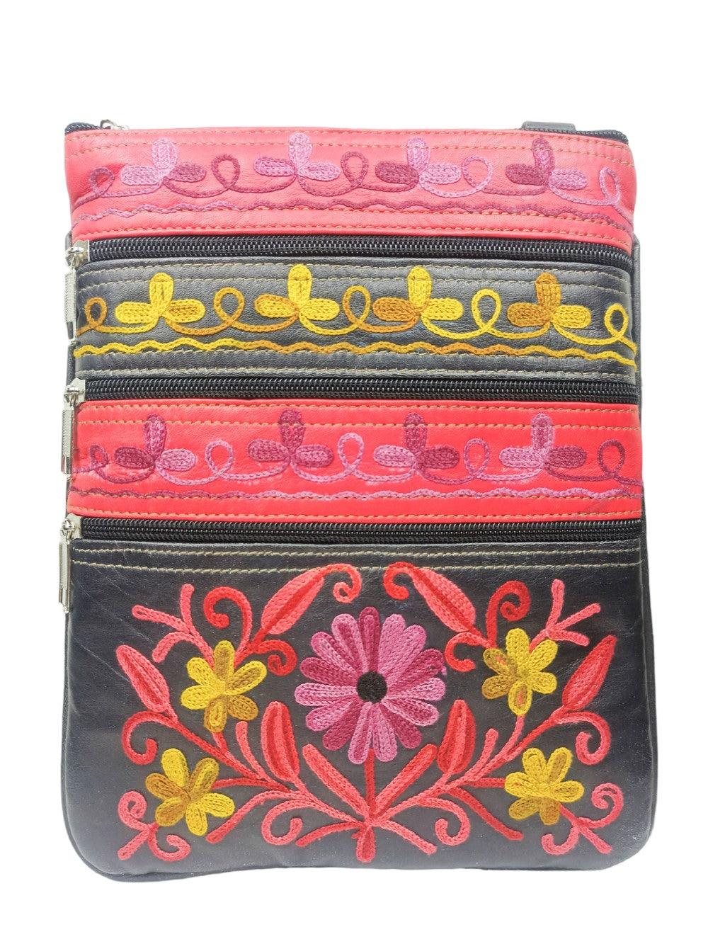 Kashmiri Embroided Sling Bag | Plain 5 Zipper | Sling Bag For Girls